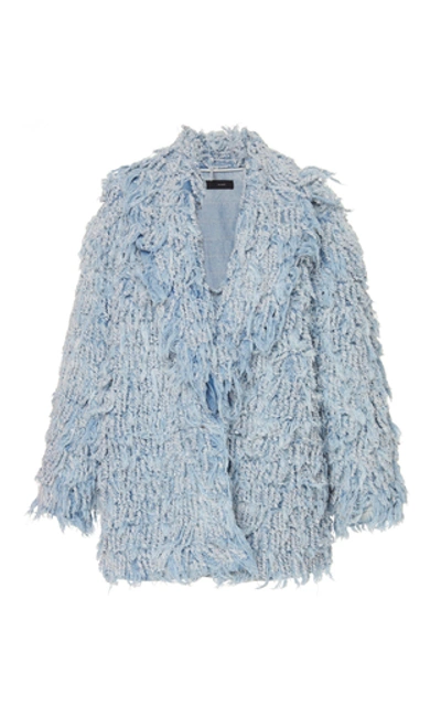 Shop Alanui Fringe Denim Coat In Light Wash