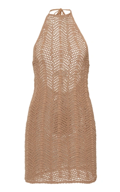 Shop Akoia Swim Noelie Crocheted Cotton Halterneck Mini Dress In Neutral