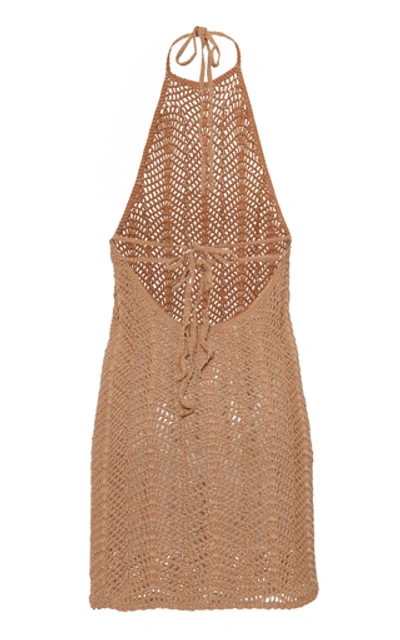 Shop Akoia Swim Noelie Crocheted Cotton Halterneck Mini Dress In Neutral