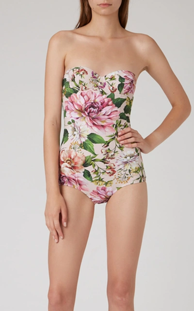 Shop Dolce & Gabbana Floral-print Bustier One-piece Swimsuit