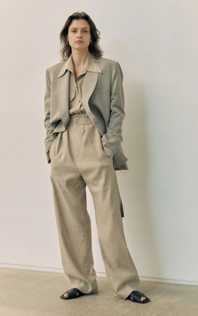 Shop Low Classic Belted Linen-blend Wide-leg Pants In Neutral