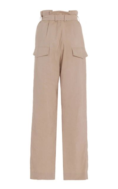Shop Low Classic Belted Linen-blend Wide-leg Pants In Neutral