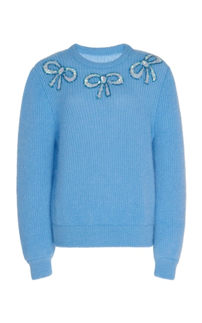 Shop Alessandra Rich Embellished Wool-blend Sweater In Blue