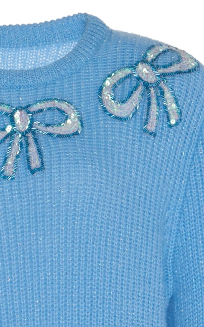 Shop Alessandra Rich Embellished Wool-blend Sweater In Blue