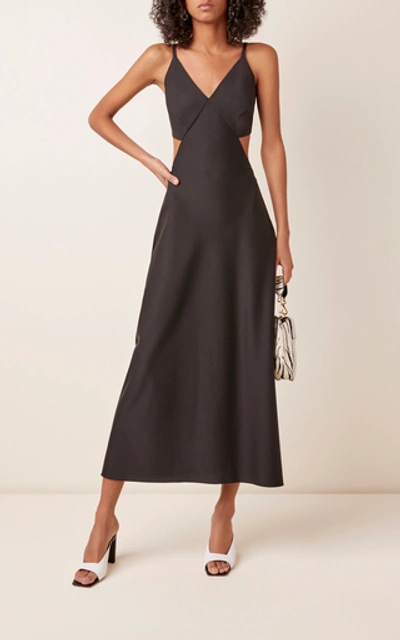 Shop Anna October Lina Cutout Crepe Midi Dress In Black