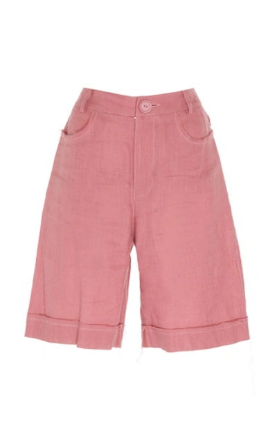 Shop Albus Lumen Lumen Distressed Linen Shorts In Pink