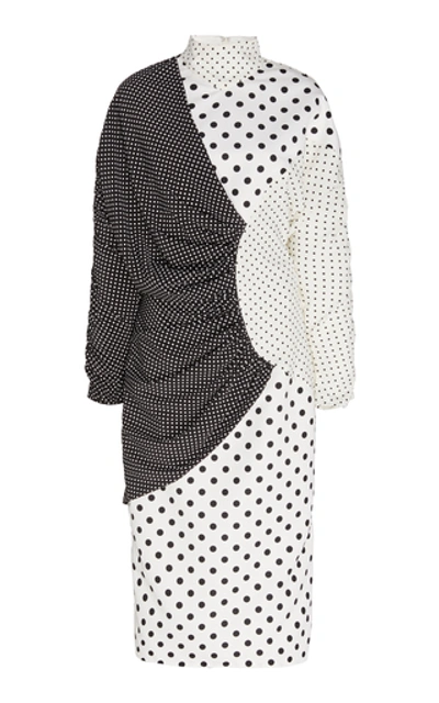 Shop Rodarte Draped Polka-dot Crepe Dress In Black/white