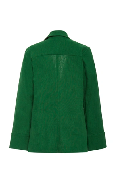 Shop Andres Otalora San Martin Collared Linen Blouse In Green