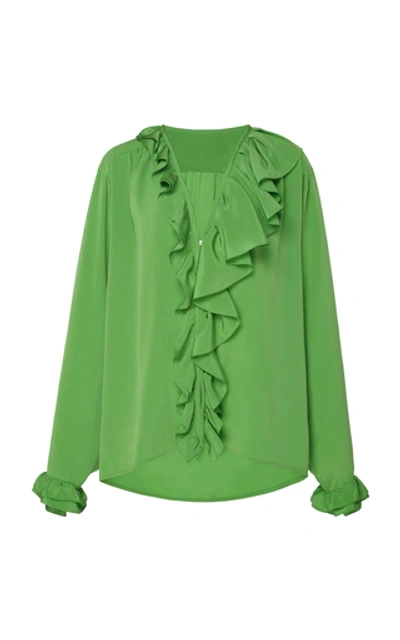 Shop Victoria Beckham Ruffled Silk-chiffon Top In Green