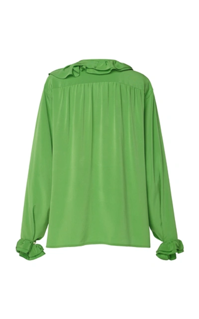 Shop Victoria Beckham Ruffled Silk-chiffon Top In Green