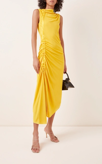 Shop Sies Marjan Fontana Side-ruched Jersey Dress In Yellow