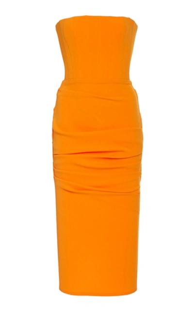 Shop Alex Perry Moda Exclusive Mena Strapless Gathered Crepe Midi Dress In Orange