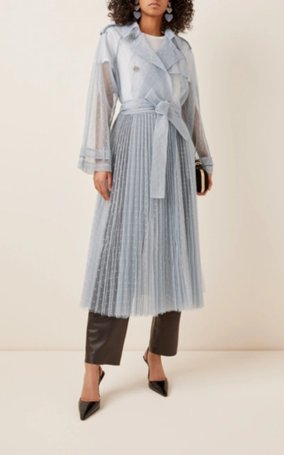 Shop Red Valentino Point D'esprit Tulle Trench Coat In Blue