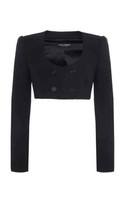 Shop Dolce & Gabbana Cropped Wool-blend Top In Black