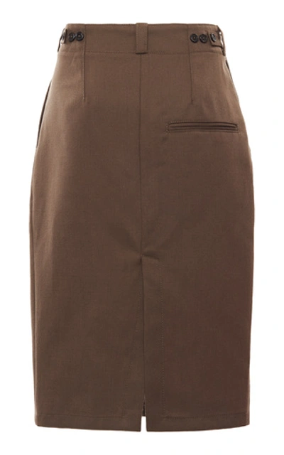 Shop Ann Demeulemeester Button-detailed Cutout Twill Pencil Skirt In Brown