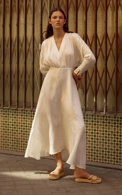 Shop Alejandra Alonso Rojas Linen-blend Dress In White