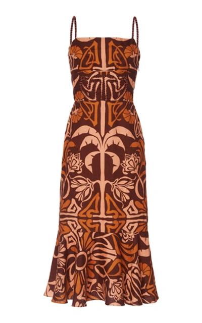 Shop Johanna Ortiz Silent Flame Printed Linen Midi Dress