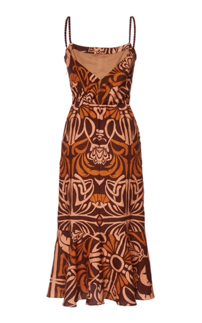 Shop Johanna Ortiz Silent Flame Printed Linen Midi Dress