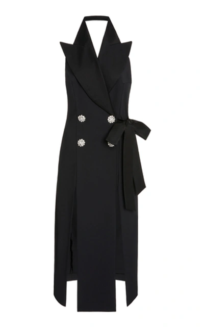 Shop Attico Crystal-embellished Cotton-blend Halter Dress In Black