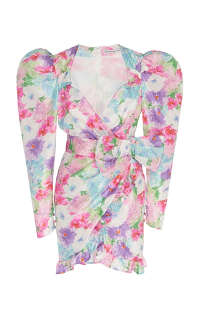 Shop Alessandra Rich Floral-print Wrap-effect Silk Mini Dress
