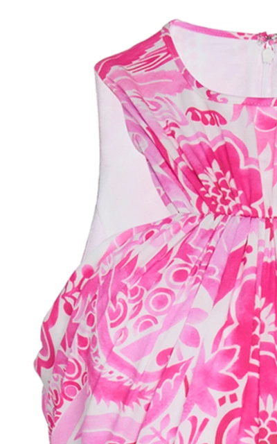 Shop Andrew Gn Paisley-print Plissé-silk Halterneck Midi Dress In Pink