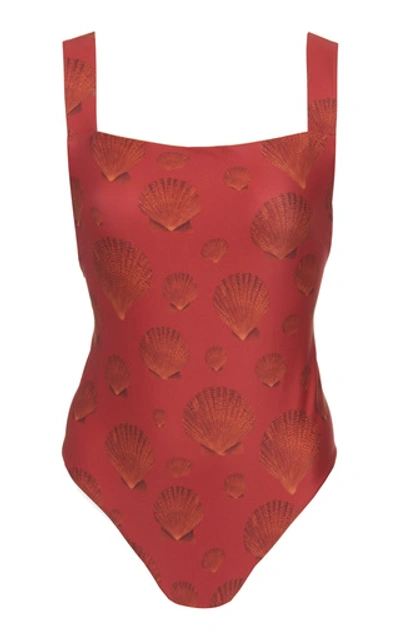 Shop Agua By Agua Bendita Café Nacar Printed Swimsuit In Red