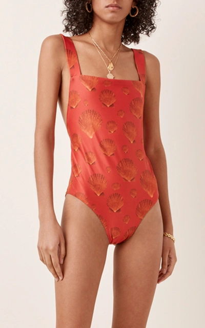 Shop Agua By Agua Bendita Café Nacar Printed Swimsuit In Red