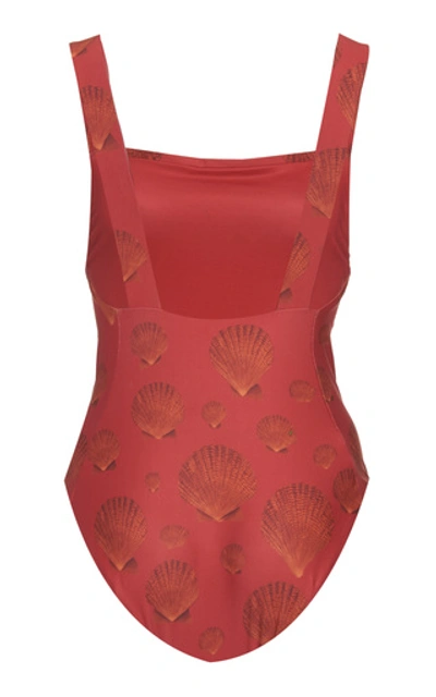 Shop Agua By Agua Bendita Café Nacar Printed Swimsuit In Red