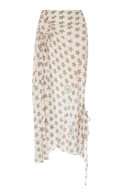Shop Preen Line Arya Ruched Floral-print Chiffon Midi Skirt In Pink