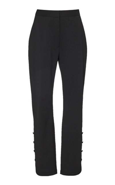 Shop Carolina Herrera Cropped Button-detailed Wool-blend Skinny Pants In Black
