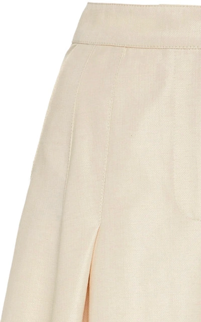 Shop Carolina Herrera Cotton-blend Wide-leg Pants In Neutral