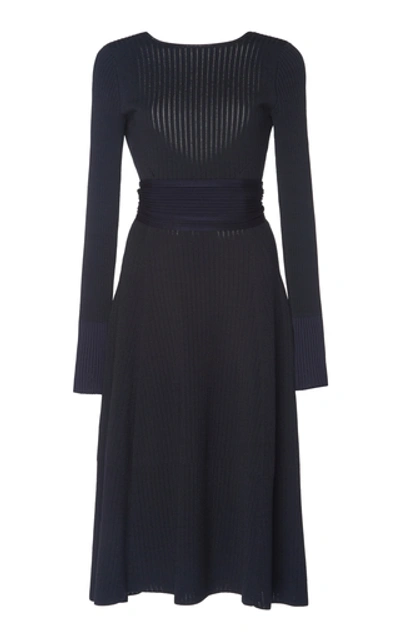Shop Victoria Beckham Crossback Flared Jersey-knit Dress In Navy