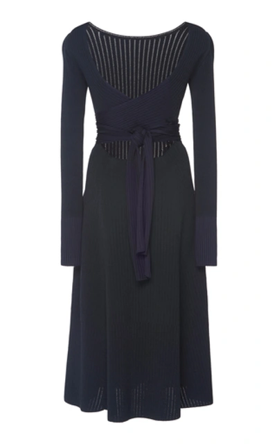 Shop Victoria Beckham Crossback Flared Jersey-knit Dress In Navy
