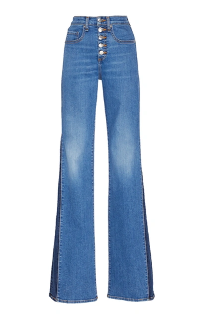 Shop Veronica Beard Kiley Stretch High-rise Wide-leg Jeans In Blue