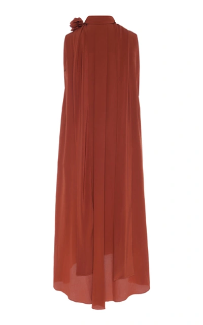 Shop Victoria Beckham Scarf-detail Silk-chiffon Midi Dress In Orange