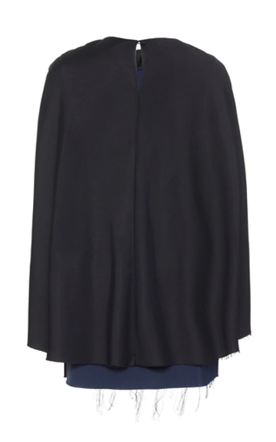 Shop Marina Moscone Ruched Cape-effect Satin Top In Navy