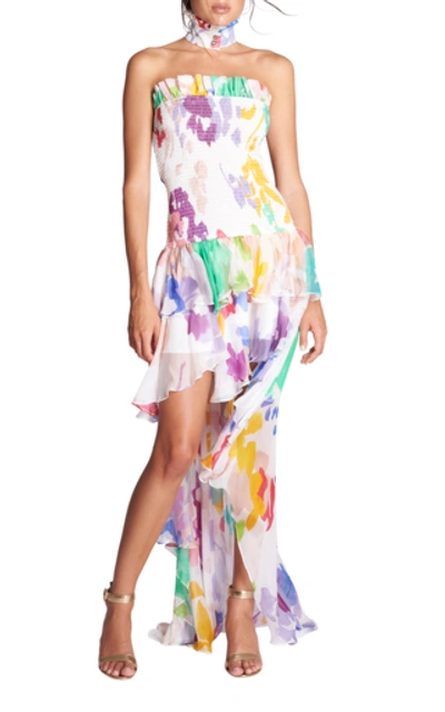 Shop Caroline Constas Lola Smocked Silk Floral Dress In Print