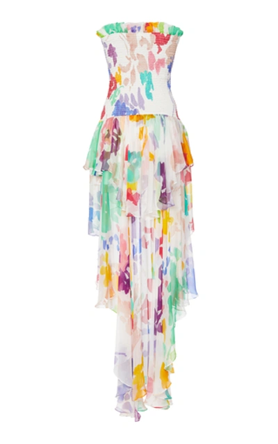 Shop Caroline Constas Lola Smocked Silk Floral Dress In Print