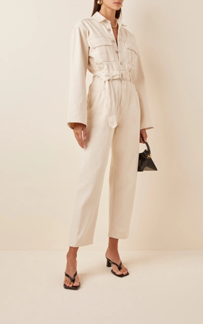 Shop Agolde Tatum All-in-one Denim Jumpsuit In White