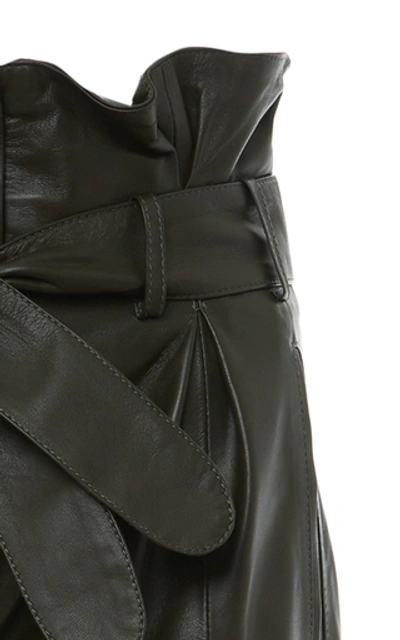 Shop Attico Belted Tie-detailed Leather Pants In Green