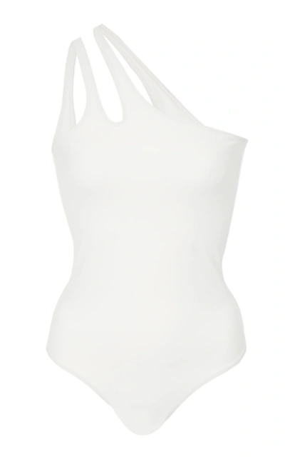 Shop Palm Coty Cutout One-shoulder Swimsuit In White