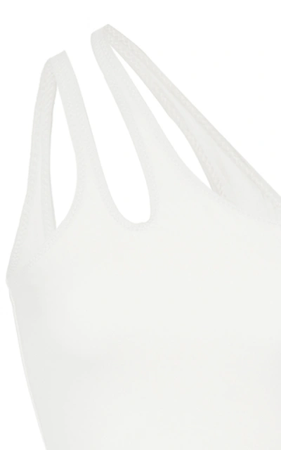 Shop Palm Coty Cutout One-shoulder Swimsuit In White