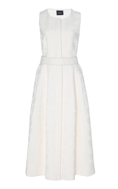 Shop Akris Belted Jacquard Midi Dress In White