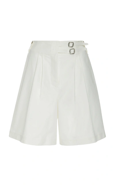 Shop Lanvin Belted Cotton Wide-leg Shorts In White