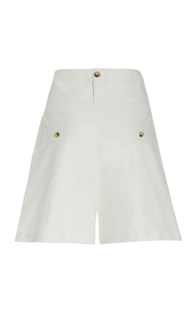 Shop Lanvin Belted Cotton Wide-leg Shorts In White