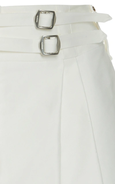 Shop Lanvin Belted Cotton Wide-leg Shorts In White