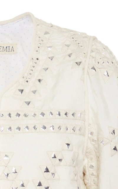 Shop Alix Of Bohemia Jasmine Studded Silk And Cotton-blend Jacket In White