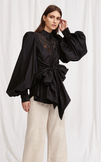 Shop Acler Vicount Tie-front Cotton Broderie Anglaise Blouse In Black