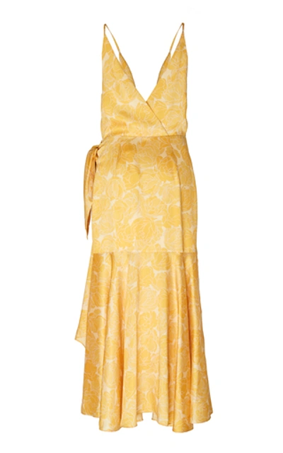 Shop Acler Dana Printed Satin Wrap Dress In Multi