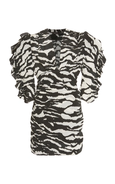 Shop Isabel Marant Farah Zebra-print Stretch-silk Mini Dress In Black/white